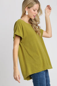Umgee Solid Color Linen Blend Boxy Cut Top in Avocado Shirts & Tops Umgee   