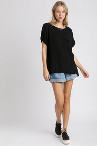 Umgee Solid Color Linen Blend Boxy Cut Top in Black Shirts & Tops Umgee   