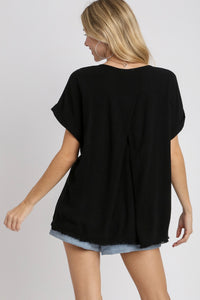 Umgee Solid Color Linen Blend Boxy Cut Top in Black Shirts & Tops Umgee   