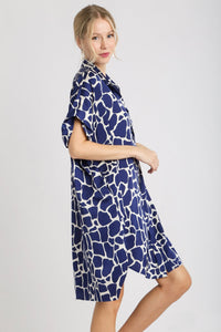 Umgee Two Tone Animal Print Button Down Dress in Midnight Dress Umgee   