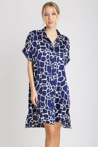 Umgee Two Tone Animal Print Button Down Dress in Midnight ON ORDER Dress Umgee   