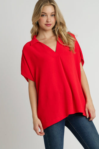 Umgee Solid Color Oversized Boxy Top in Red Shirts & Tops Umgee   