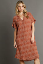 Load image into Gallery viewer, Umgee Swiss Dot Textured Jacquard Midi Dress in Canyon Clay
