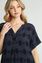 Load image into Gallery viewer, Umgee Swiss Dot Textured Jacquard Midi Dress in Navy
