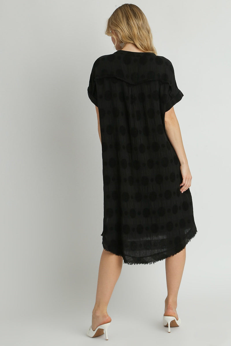 Umgee Swiss Dot Textured Jacquard Midi Dress In Black – June Adel