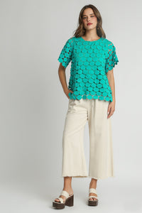 Umgee Lace Polka Dot Shift Top in Jade Shirts & Tops Umgee   
