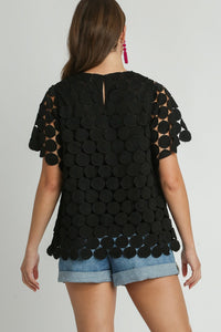 Umgee Lace Polka Dot Shift Top in Black ON ORDER Shirts & Tops Umgee   