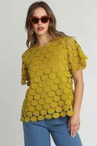 Umgee Lace Polka Dot Shift Top in Kiwi ON ORDER Shirts & Tops Umgee   