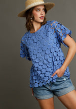 Load image into Gallery viewer, Umgee Lace Polka Dot Shift Top in Orchid Blue Shirts &amp; Tops Umgee   

