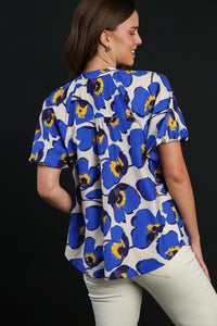 Umgee Floral Print Boxy Cut Top in Blue Mix Shirts & Tops Umgee   