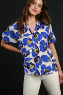 Umgee Floral Print Boxy Cut Top in Blue Mix Shirts & Tops Umgee   