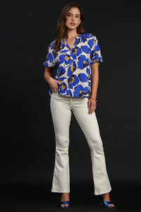 Umgee Floral Print Boxy Cut Top in Blue Mix Shirts & Tops Umgee   