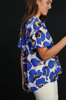 Umgee Floral Print Boxy Cut Top in Blue Mix Shirts & Tops Umgee   