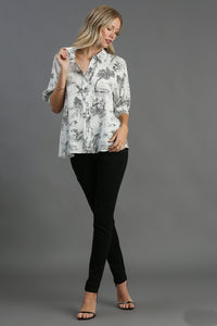 Umgee Two-Toned Landscape Print Button Down Top in Black Shirts & Tops Umgee   