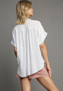 Umgee Mixed Floral Embroidery Button Down Top in Off White