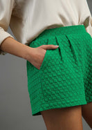 Umgee Textured Jacquard Pleated Shorts in Green Shorts Umgee   