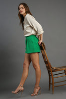 Umgee Textured Jacquard Pleated Shorts in Green Shorts Umgee   
