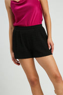 Umgee Textured Jacquard Pleated Shorts in Black Shorts Umgee   