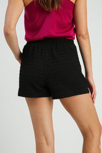 Umgee Textured Jacquard Pleated Shorts in Black Shorts Umgee   