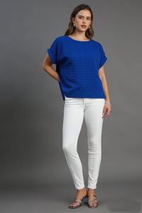 Umgee Textured Jacquard Top in Royal Blue Shirts & Tops Umgee   