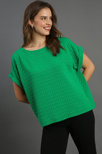 Umgee Textured Jacquard Top in Green ON ORDER Shirts & Tops Umgee   