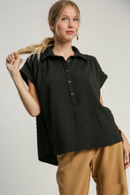 Load image into Gallery viewer, Umgee Boxy Cut Half Button Down Textured Top in Black
