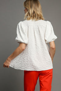 Umgee Textured Floral Jacquard Print Top in Off White