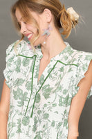 Umgee Soft Color Floral Print Tiered Midi Dress in Sea Green