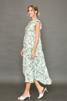 Umgee Soft Color Floral Print Tiered Midi Dress in Sea Green