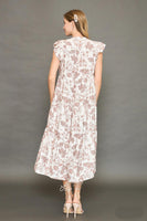 Umgee Soft Color Floral Print Tiered Midi Dress in Rose Clay