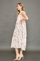 Umgee Soft Color Floral Print Tiered Midi Dress in Rose Clay