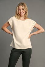 Load image into Gallery viewer, Umgee Boxy Cut Textured Top with Pearl Details in Cream
