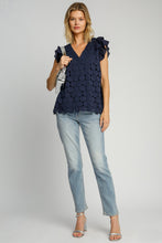 Load image into Gallery viewer, Umgee Polka Dot Lace Top in Navy
