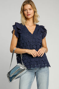 Umgee Polka Dot Lace Top in Navy