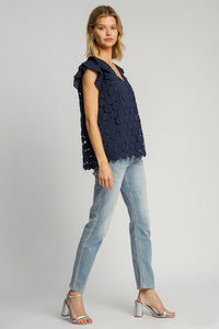 Umgee Polka Dot Lace Top in Navy