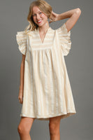 Umgee Striped V Neck Dress in Taupe