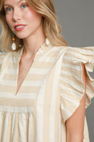 Umgee Striped V Neck Dress in Taupe
