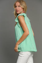 Load image into Gallery viewer, Umgee Checkered Seersucker Top with Embroidery Details in Green
