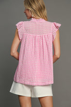 Load image into Gallery viewer, Umgee Checkered Seersucker Top with Embroidery Details in Pink
