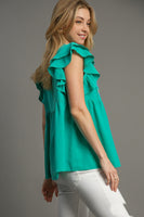 Umgee Baby Doll Top with Floral Embroidery in Jade Green FINAL SALE