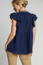 Load image into Gallery viewer, Umgee Baby Doll Top with Floral Embroidery in Navy
