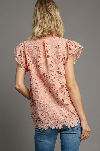 Umgee Solid Color Lace Top in Blush FINAL SALE