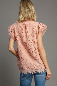 Umgee Solid Color Lace Top in Blush