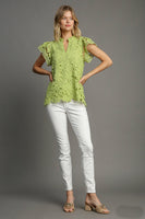 Umgee Solid Color Lace Top in Avocado FINAL SALE