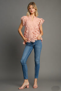 Umgee Solid Color Lace Top in Blush