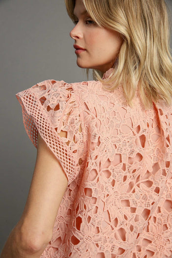 Umgee Solid Color Lace Top in Blush FINAL SALE