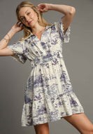 Umgee Landscape Print Mini Dress in Cream FINAL SALE