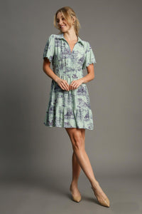 Umgee Landscape Print Mini Dress in Sage Mint