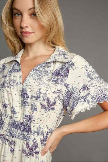 Umgee Landscape Print Mini Dress in Cream FINAL SALE