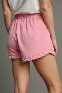 Umgee Textured Shorts with Pearl Details in Pink